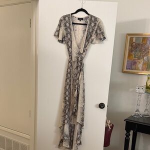 Aakaa Snake Print High Low Dress